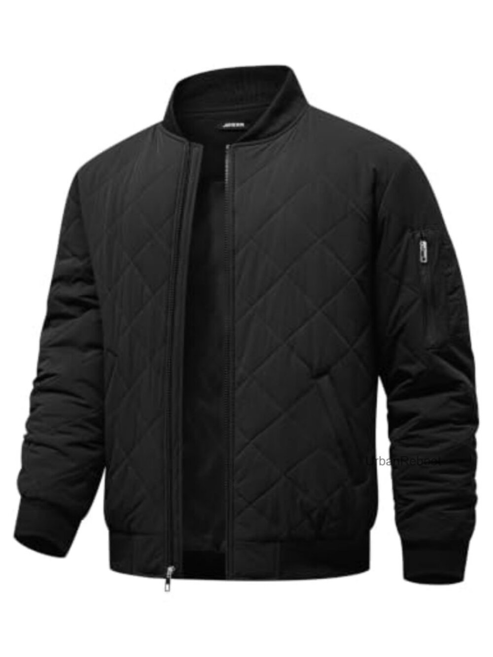Men's Quilted Bomber Jacket Stand Collar Lightweight Windbreaker Coat